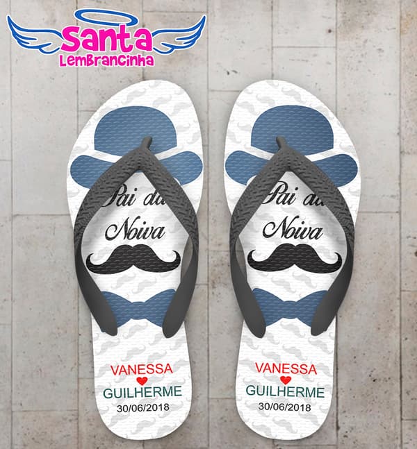 Chinelo Personalizado Casamento Chapéu e Bigode COD 6322