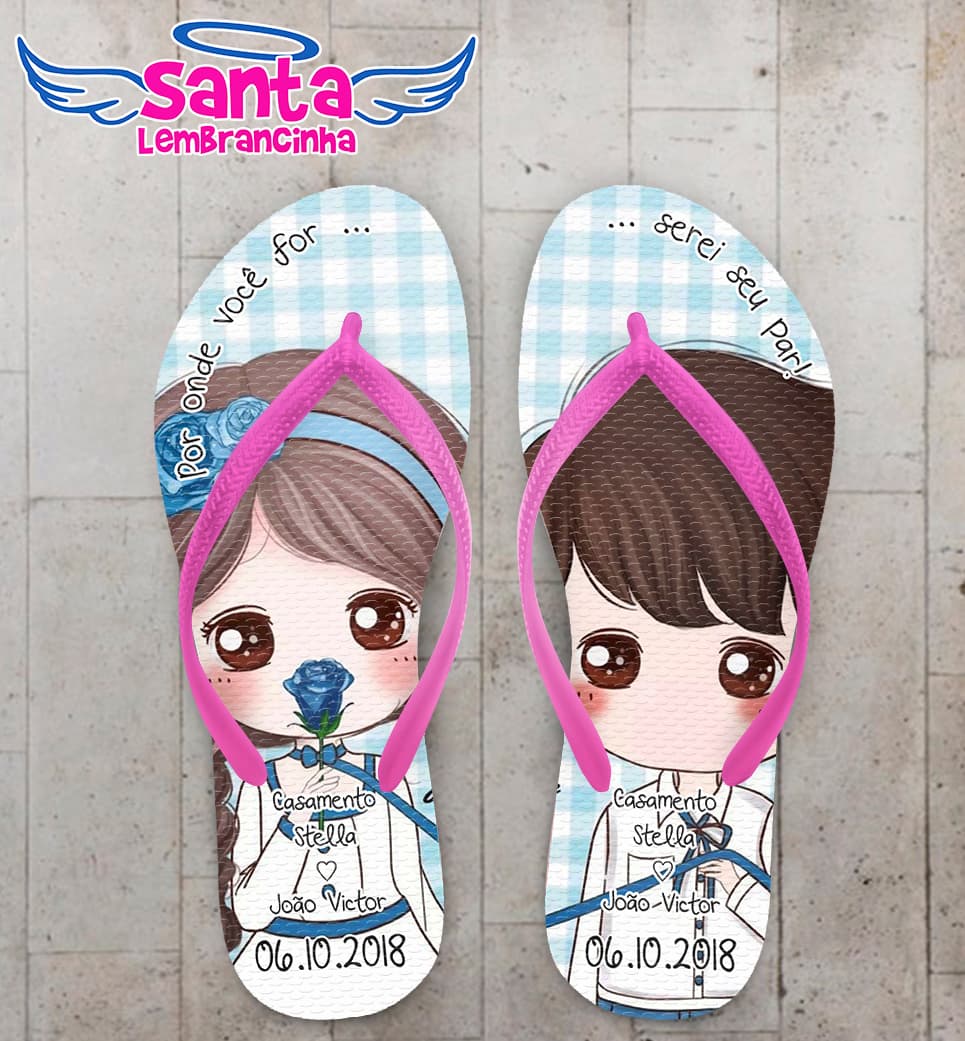 Chinelo Personalizado Casamento Noivinhos com Fundo Xadrez COD 6327