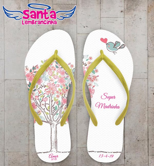 Chinelo Personalizado Casamento Arvore com Pássaro COD 6331