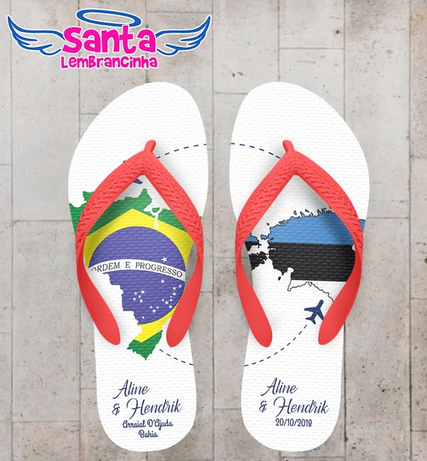 Chinelo Personalizado Casamento Brasil e Estonia COD 6326