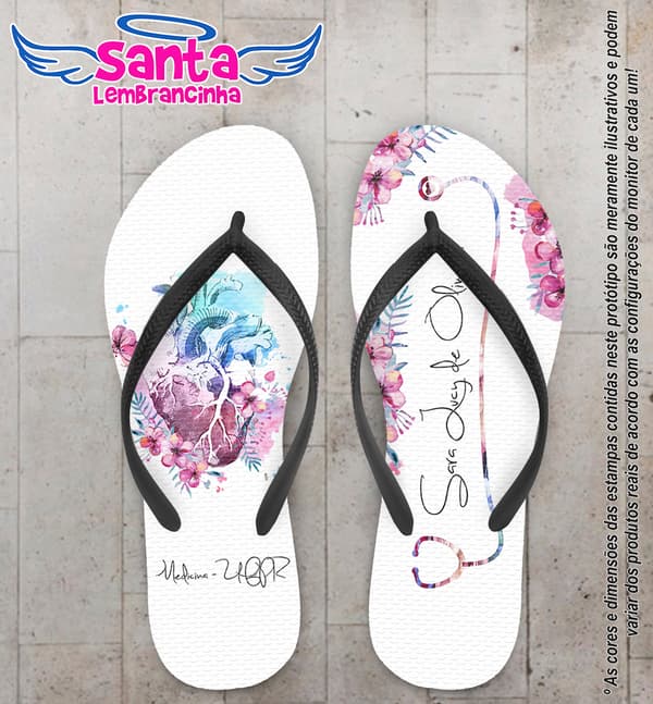 Chinelo Personalizado Medicina com Flores e Coração COD 6313