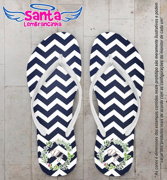 Chinelo Personalizado Casamento com Chevron e Monograma COD 6323
