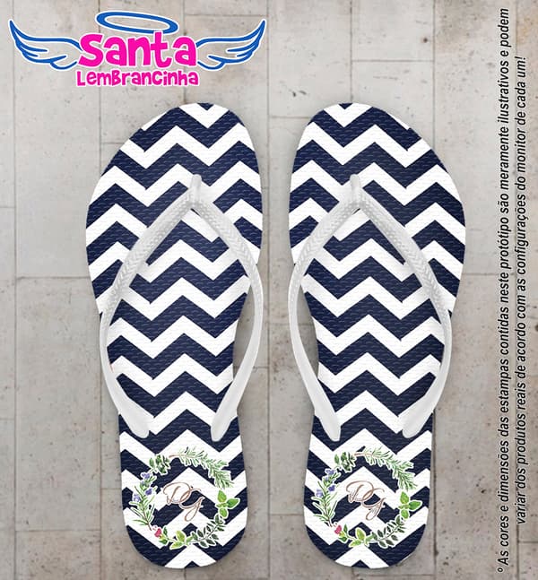 Chinelo Personalizado Casamento com Chevron e Monograma COD 6323
