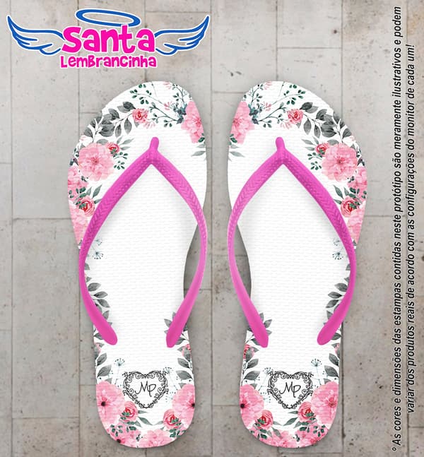 Chinelo Personalizado Casamento Floral com Monograma COD 6325