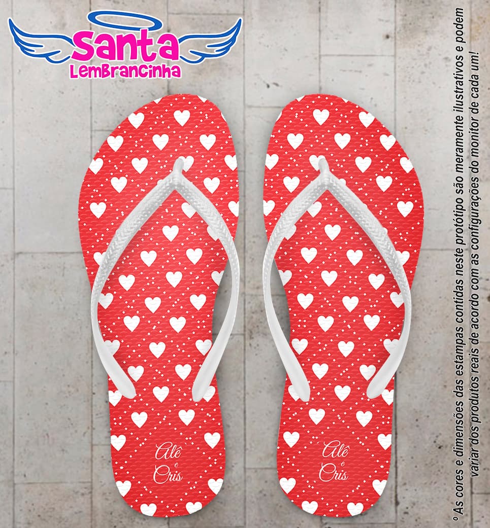Chinelo Personalizado Casamento Vermelho com Corações COD 6320