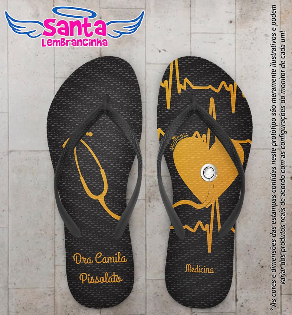 Chinelo Personalizado Medicina Estetoscópio em dourado COD 6306