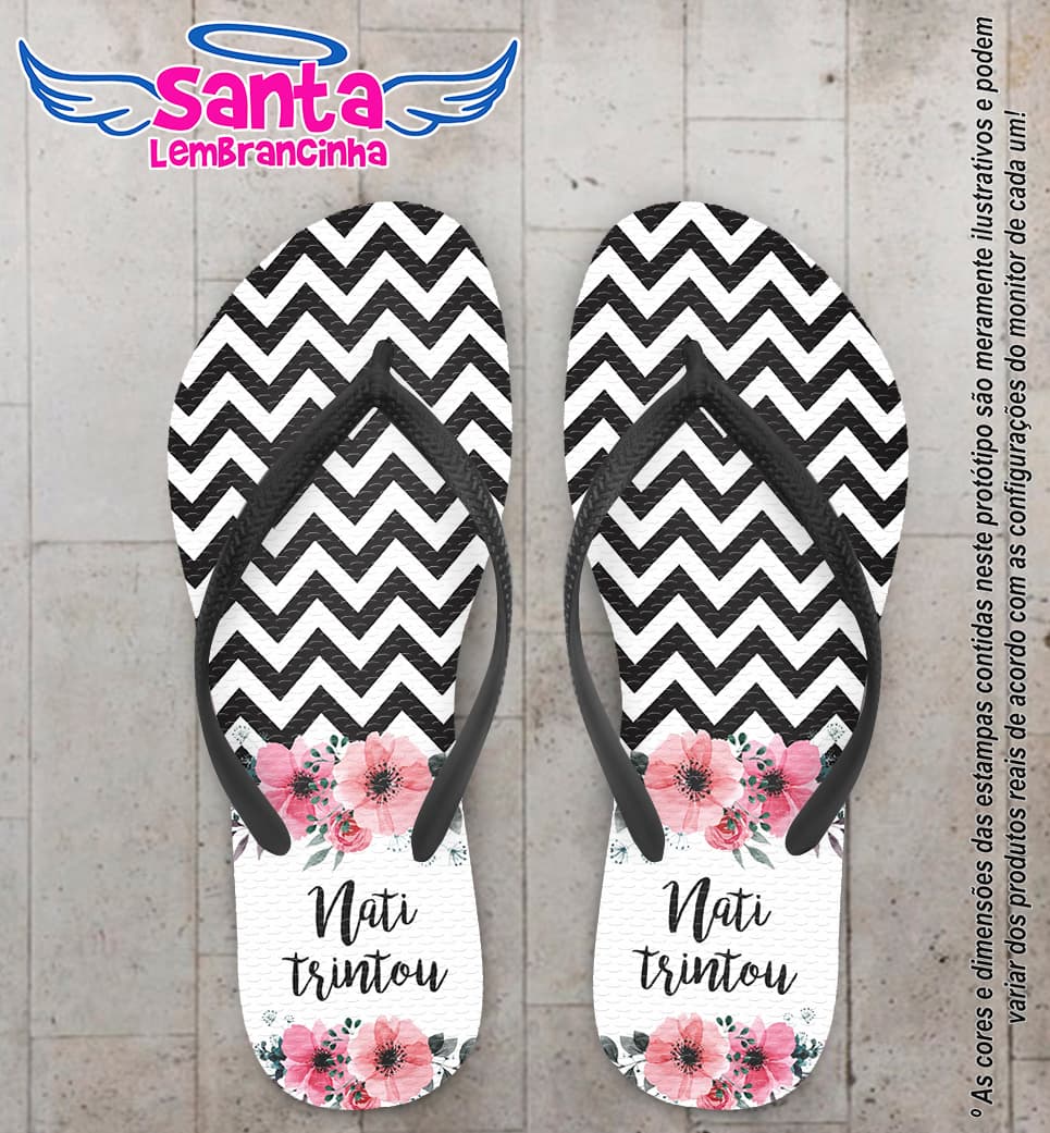 Chinelo Personalizado Aniversário com Chevron e Flores COD 6319