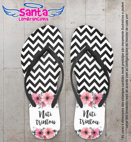 Chinelo Personalizado Aniversário com Chevron e Flores COD 6319