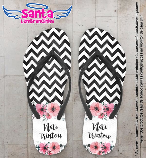 Chinelo Personalizado Aniversário com Chevron e Flores COD 6319