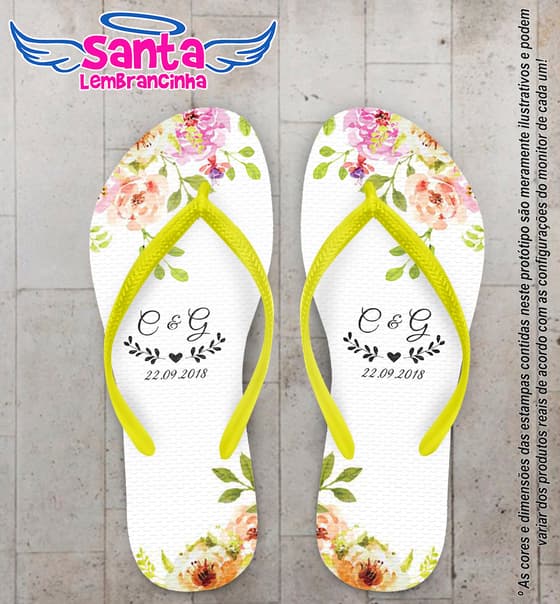 Chinelo Personalizado Casamento com Floral e Monograma COD 6328