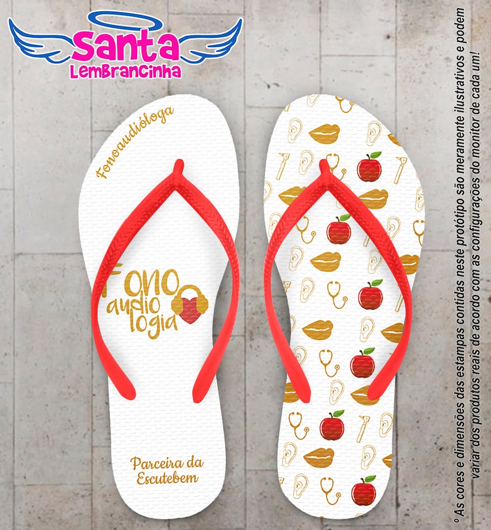 Chinelo Personalizado Fonoaudiologia com Maçãs e Objetos COD 6294