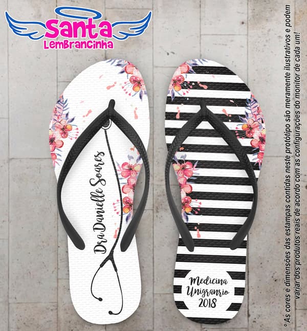 Chinelo Personalizado Medicina com Listras e Flores COD 6314