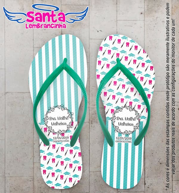 Chinelo Personalizado Odonto com Listras na cor Tiffany COD 6315