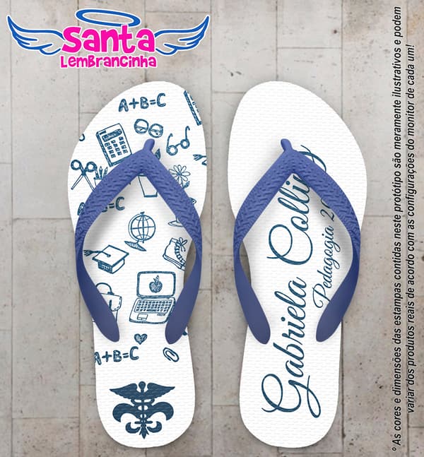 Chinelo Personalizado Pedagogia com Materiais Escolares COD 6316