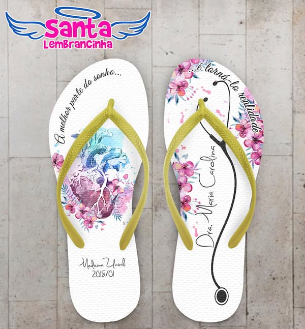 Chinelo Personalizado Formatura Medicina com Flores COD 6369