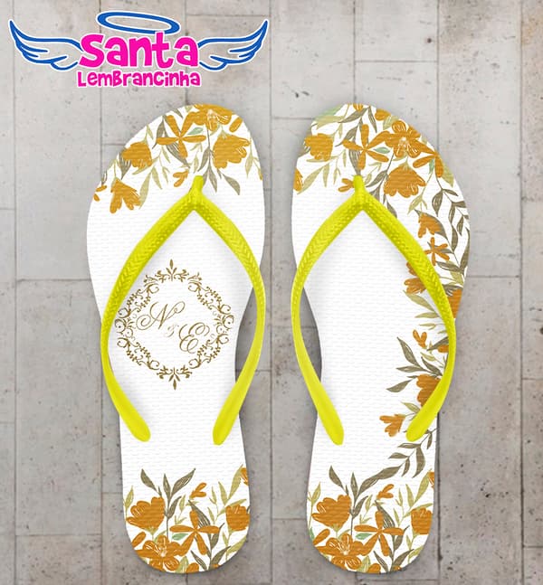 Chinelo Personalizado Casamento Floral Dourado COD 6372