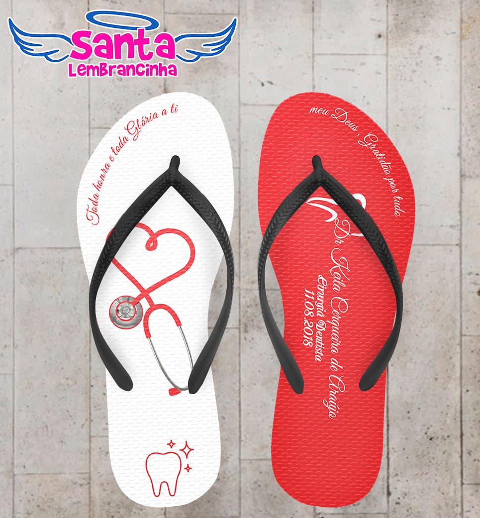 Chinelo Personalizado Formatura Odontologia Vermelho e Branco COD 6380