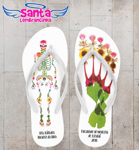 Chinelo Personalizado Formatura Medicina com Esqueleto de Flores COD 6373