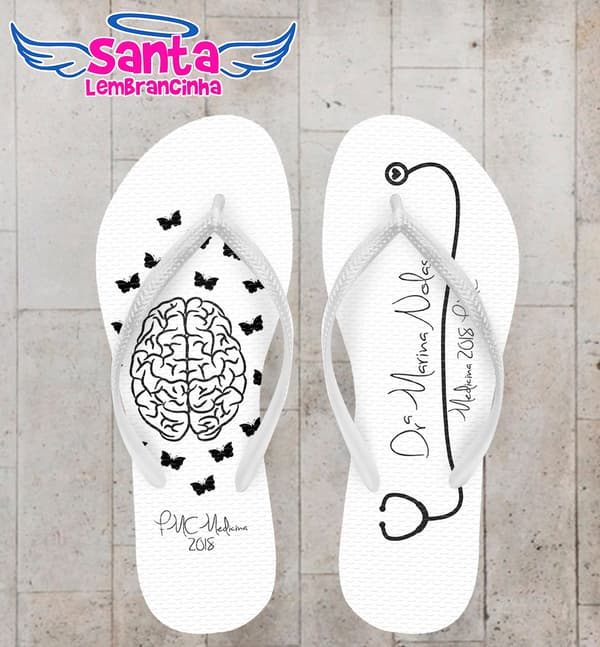 Chinelo Personalizado Formatura Medicina Cérebro com Borboletas COD 6378