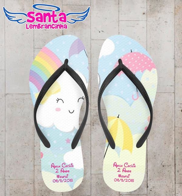 Chinelo Personalizado Infantil Nuvem com Arco íris COD 6358