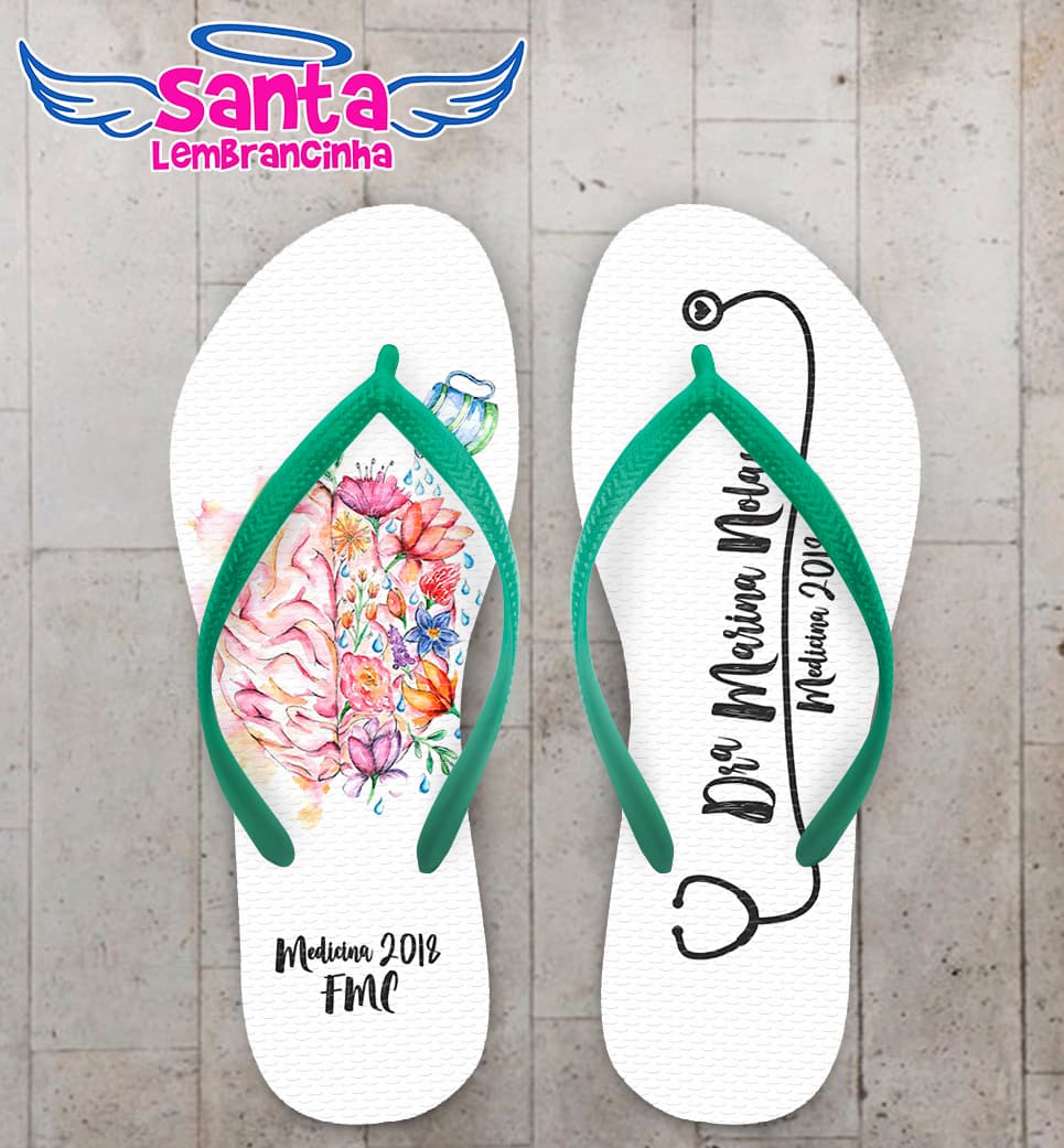 Chinelo Personalizado Formatura Medicina Cérebro com Flores COD 6379