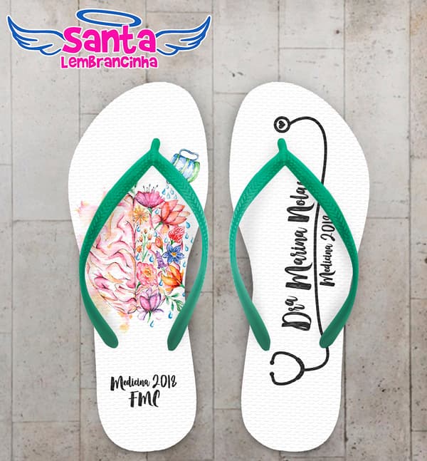 Chinelo Personalizado Formatura Medicina Cérebro com Flores COD 6379