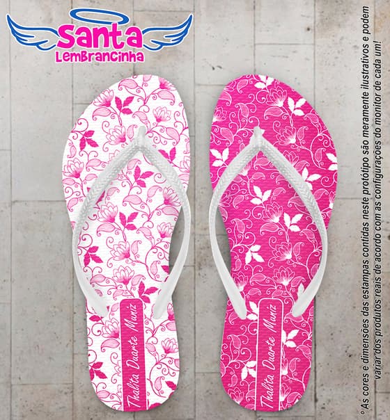 Chinelo Personalizado Aniversário com Floral Rosa e Branco COD 6381
