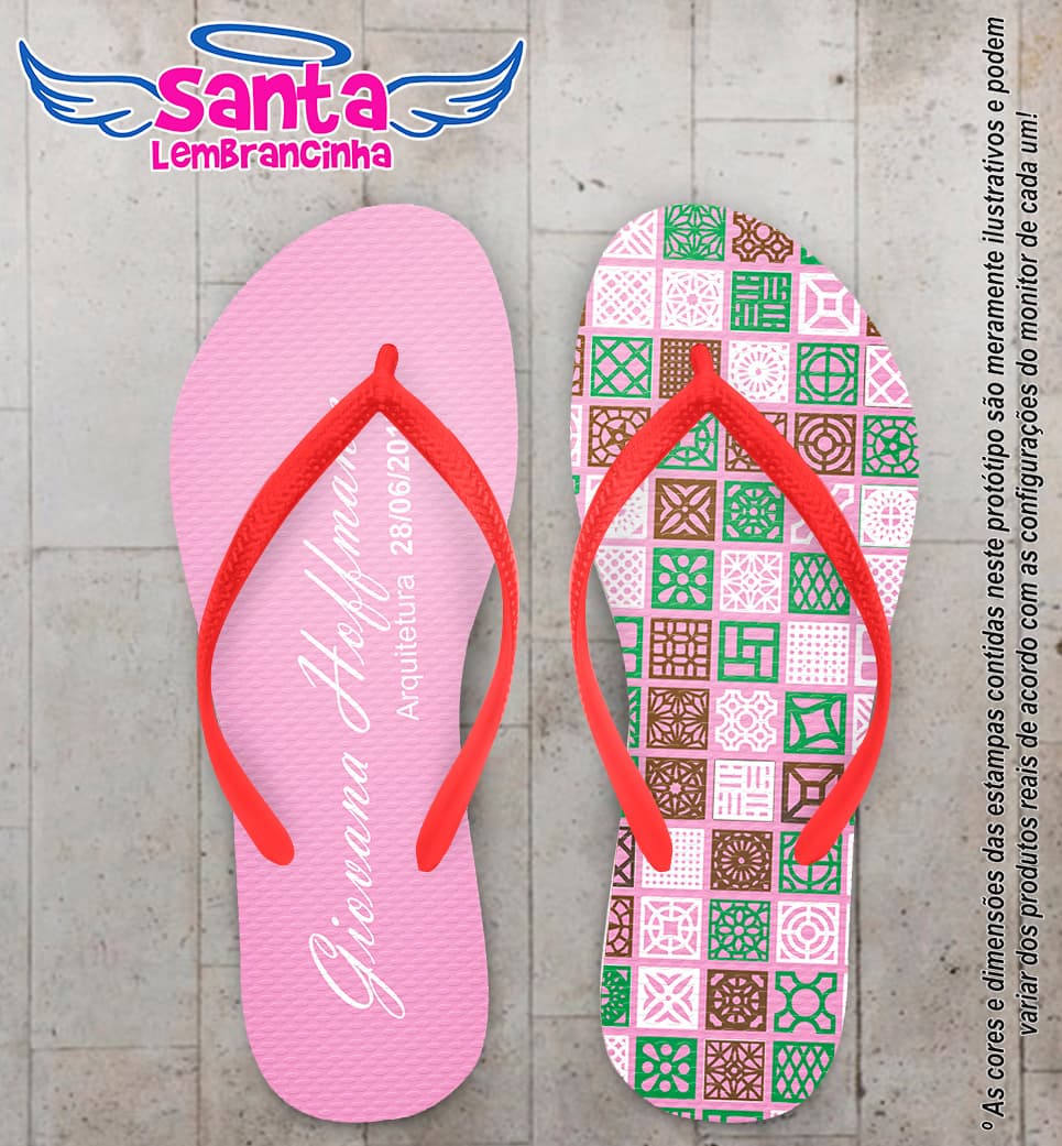 Chinelo Personalizado Formatura Arquitetura e Urbanismo Rosa com Azulejos COD 6383
