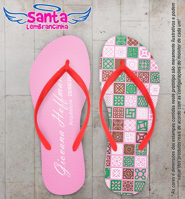 Chinelo Personalizado Formatura Arquitetura e Urbanismo Rosa com Azulejos COD 6383