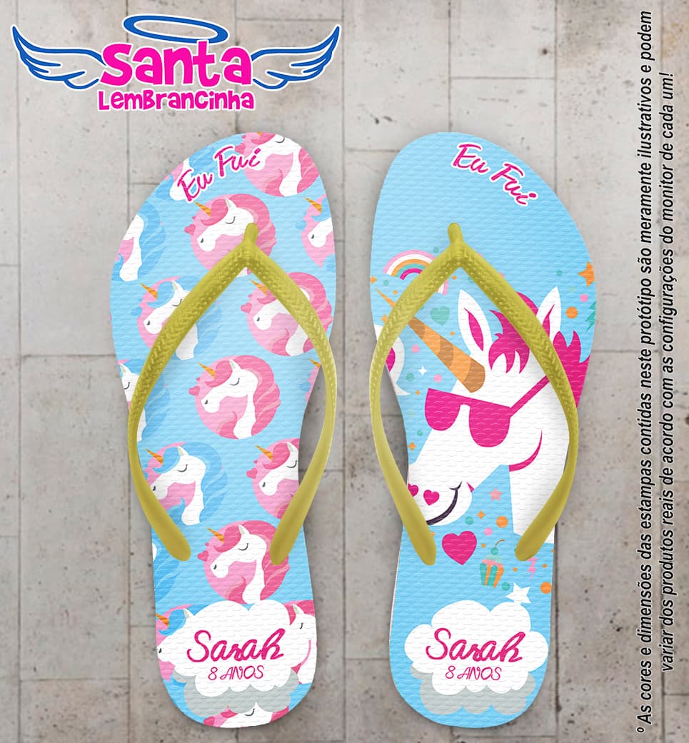 Chinelo Personalizado Infantil Azul com Unicórnios COD 6392