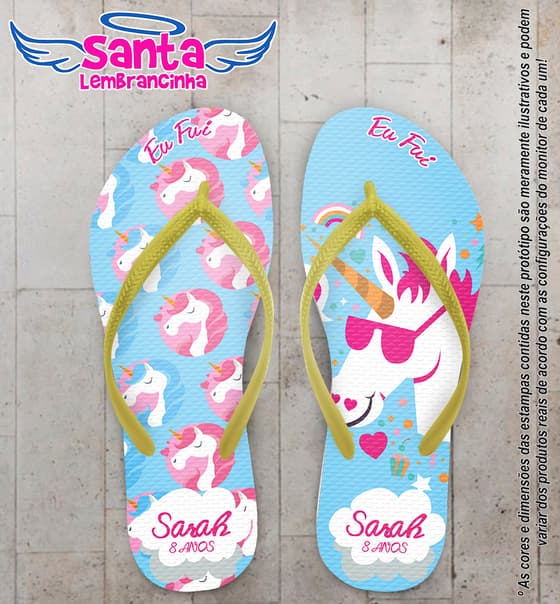 Chinelo Personalizado Infantil Azul com Unicórnios COD 6392
