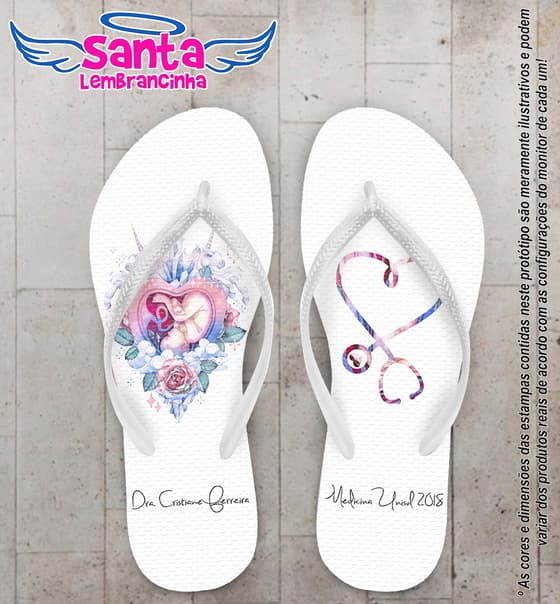 Chinelo Personalizado Formatura Medicina com Flores e Esteto COD 6371