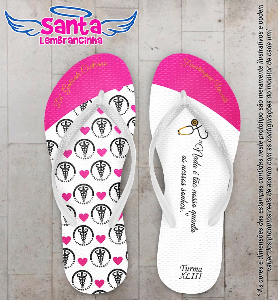 Chinelo Personalizado Formatura Fisioterapia Rosa com Esteto COD 6370