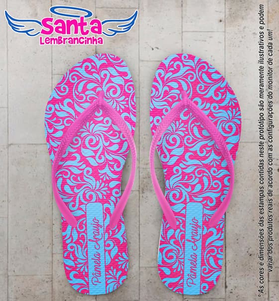 Chinelo Personalizado Aniversário Arabesco Azul e Rosa COD 6382