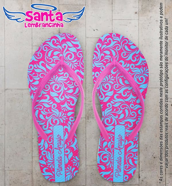 Chinelo Personalizado Aniversário Arabesco Azul e Rosa COD 6382