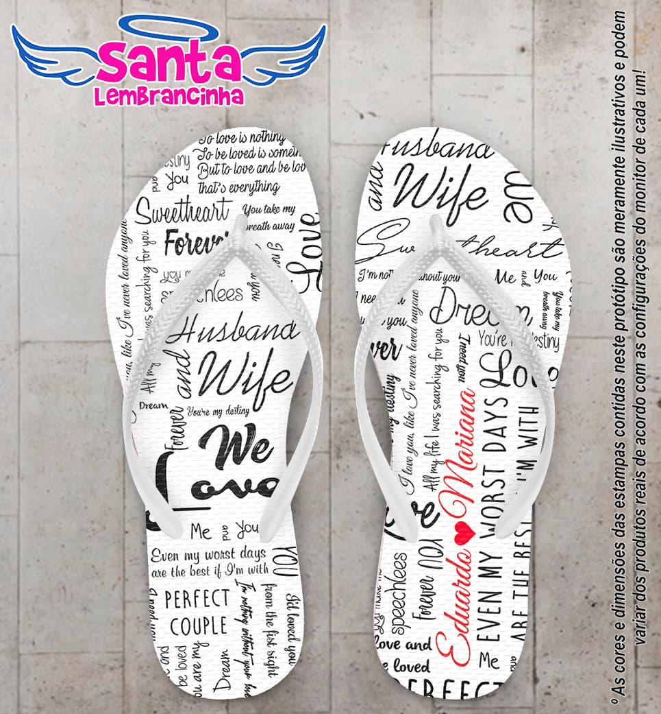 Chinelo Personalizado Casamento com Frases em Inglês COD 6386