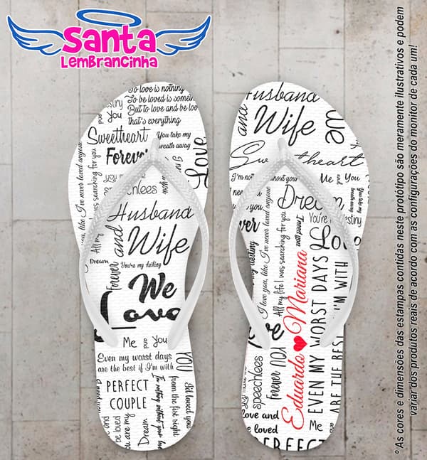 Chinelo Personalizado Casamento com Frases em Inglês COD 6386