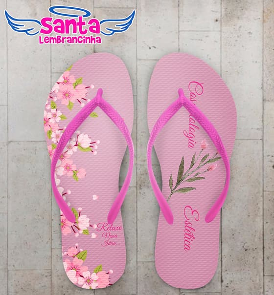 Chinelo Personalizado Cosmética Rosa com Flores COD 6336