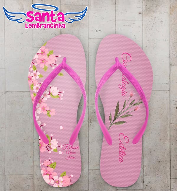 Chinelo Personalizado Cosmética Rosa com Flores COD 6336