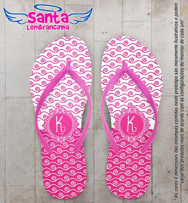 Chinelo Personalizado Debutante Rosa com Monograma COD 6387