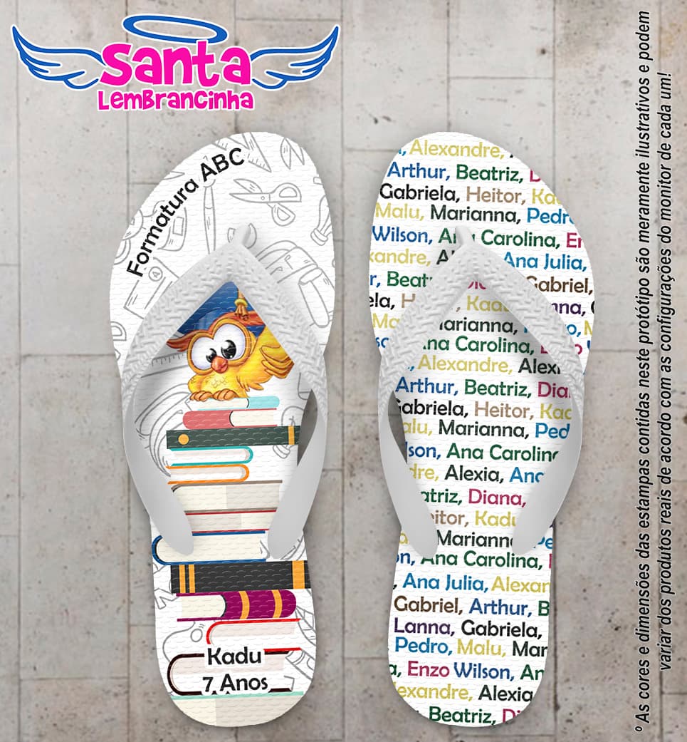 Chinelo Personalizado Formatura ABC com Nomes e Desenhos COD 6345