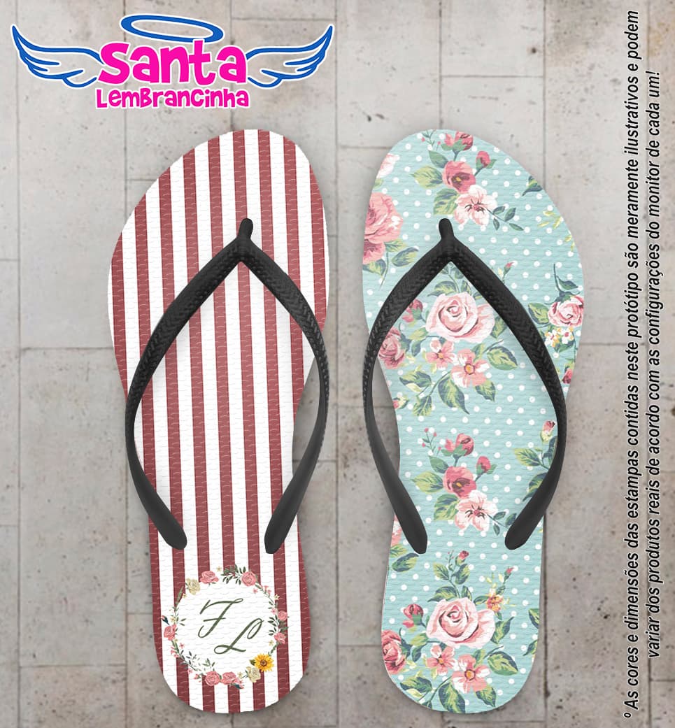 Chinelo Personalizado Listrado com Flores COD 6404