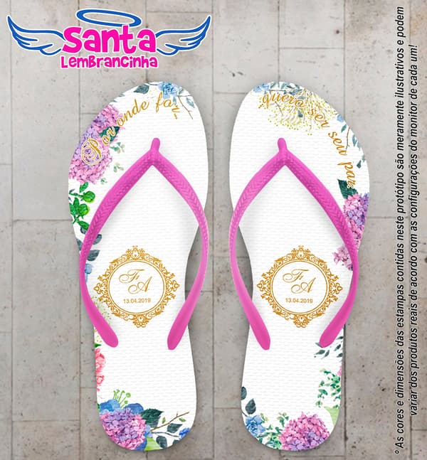 Chinelo personalizado casamento com flores COD 6406