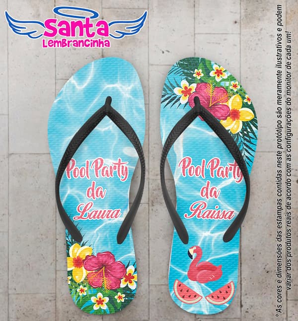 Chinelo personalizado infantil Pool Party com flores COD 6400