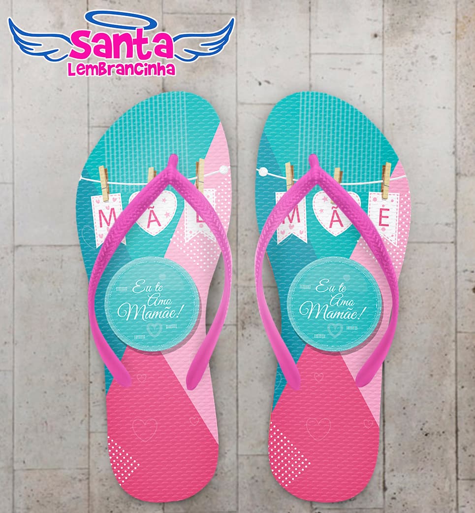 Chinelo Dia das Mães Personalizado Tiffany com Rosa COD 6412