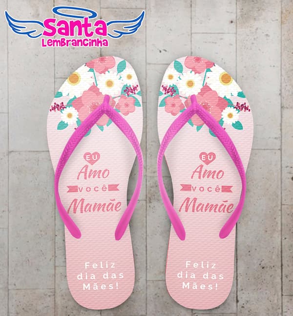 Chinelo Personalizado Dia das Mães Rosa Com Flores COD 6419