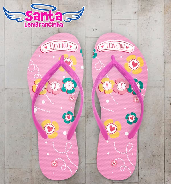 Chinelo Personalizado Dia das Mães Rosa com Flores COD 6414