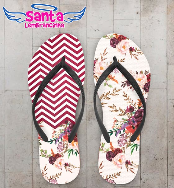 Chinelo Personalizado Casamento Chevron Bordo COD 6721