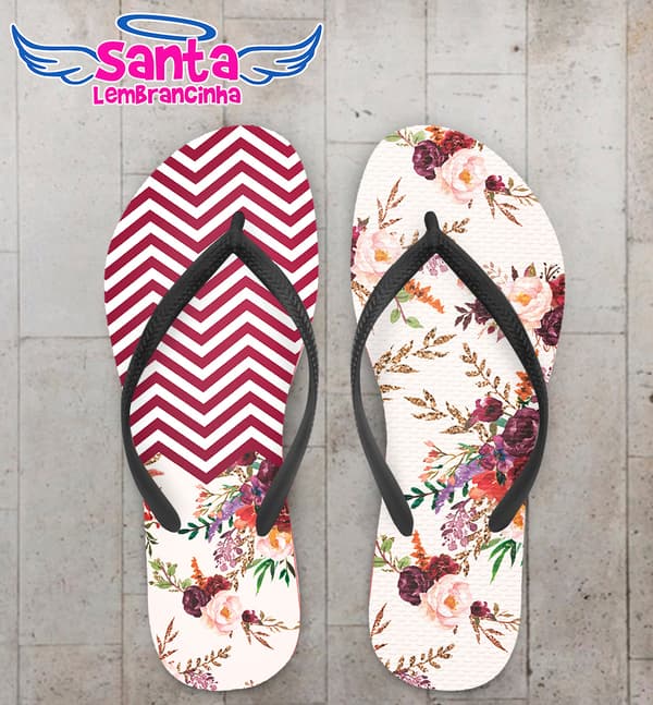 Chinelo Personalizado Casamento Chevron Bordo COD 6721