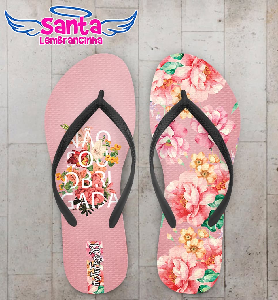 Chinelo Personalizado Aniversário 30 anos com flores COD 6696